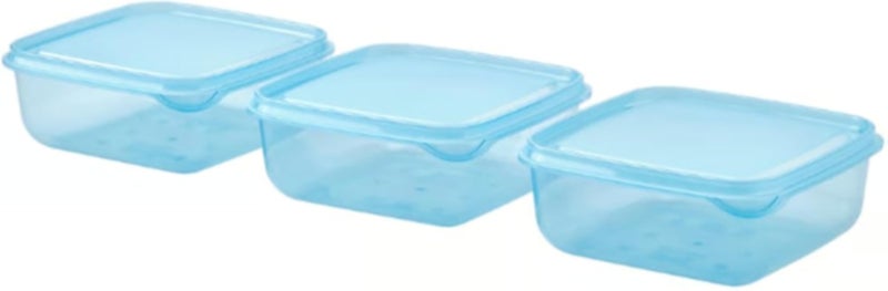 علبة طعام بروتا بغطاء - أزرق - 3 قطع - 0.6 لتر